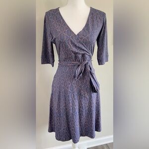 Toad & Co Cue Wrap Cafe Dress Organic Cotton Blue Orange